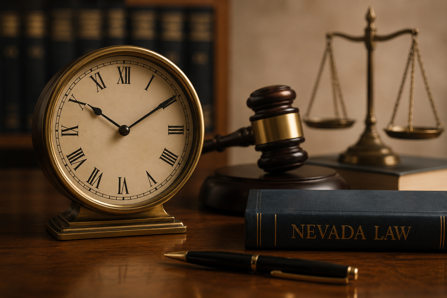 Judge's gavel and clock representing statute of limitations deadlines in Nevada.