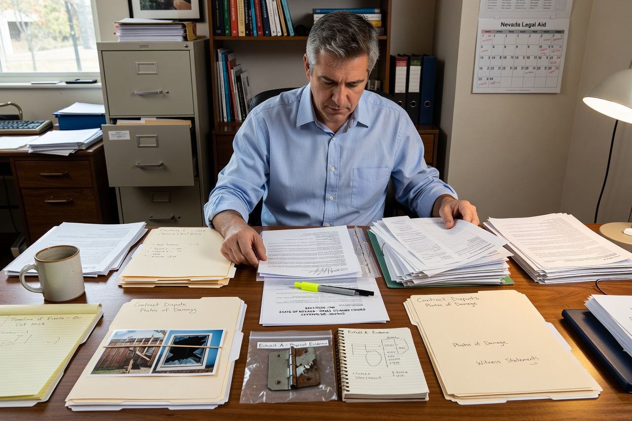 Nevada resident preparing documents for a small claims court case.