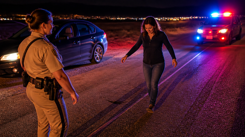 Driver performing a field sobriety test during a Nevada DUI investigation