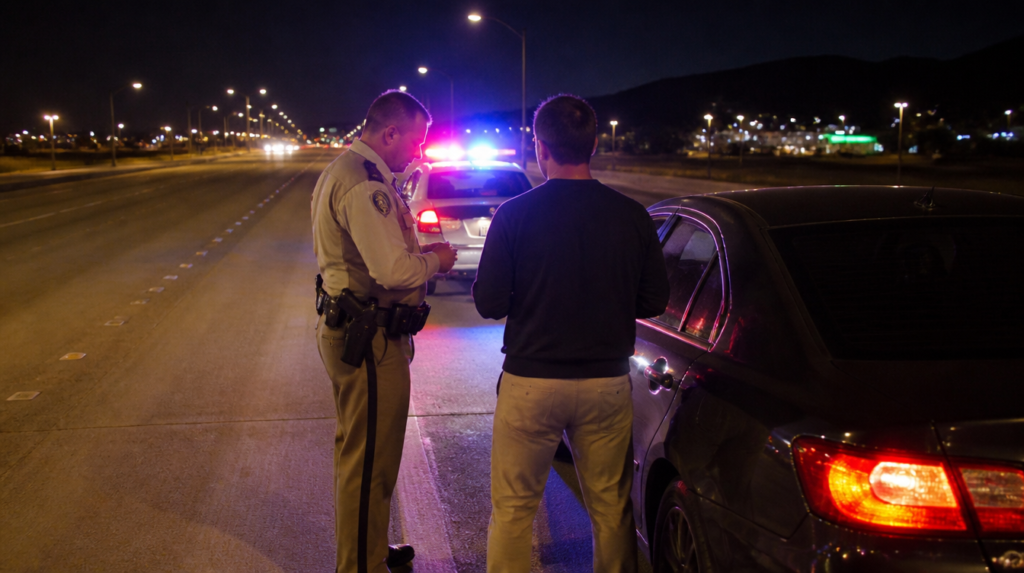 Police conducting a traffic stop before a Nevada DUI arrest